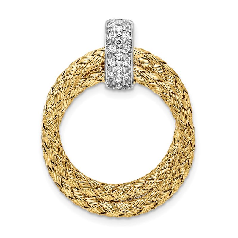 Gold Tone Sterling Silver & Cz Braided Round Pendant, 22 X 29mm